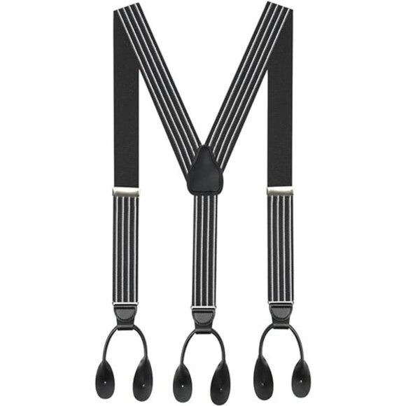 Hold’Em 1 ¼ Fancy Stripe and Solid Suspenders for Men Leather Button-SummitBlack - Picture 2 of 7